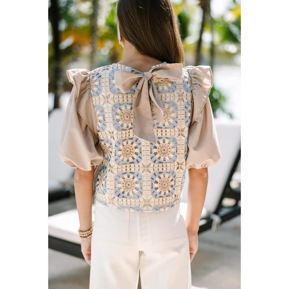 Women Crochet Crop Top Summer Floral Eyelet Ruffle Sleeve Casual Boho - Picture 2 of 5